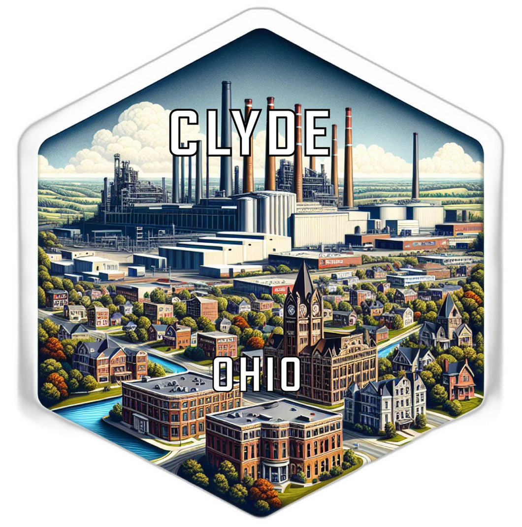 Clyde Ohio Souvenir Travel Destination Die Cut Hexagon Fridge Magnet 6-Inch