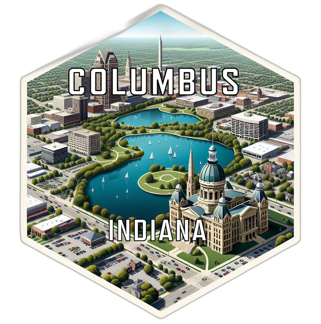 Columbus Indiana Souvenir Travel Destination Die Cut Hexagon Fridge Magnet 6-Inch