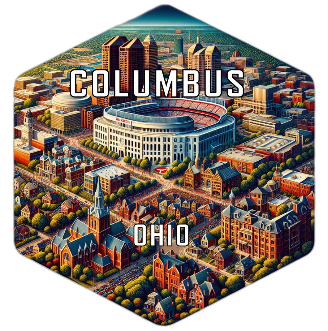 Columbus Ohio Souvenir Travel Destination Die Cut Hexagon Fridge Magnet 2-Inch