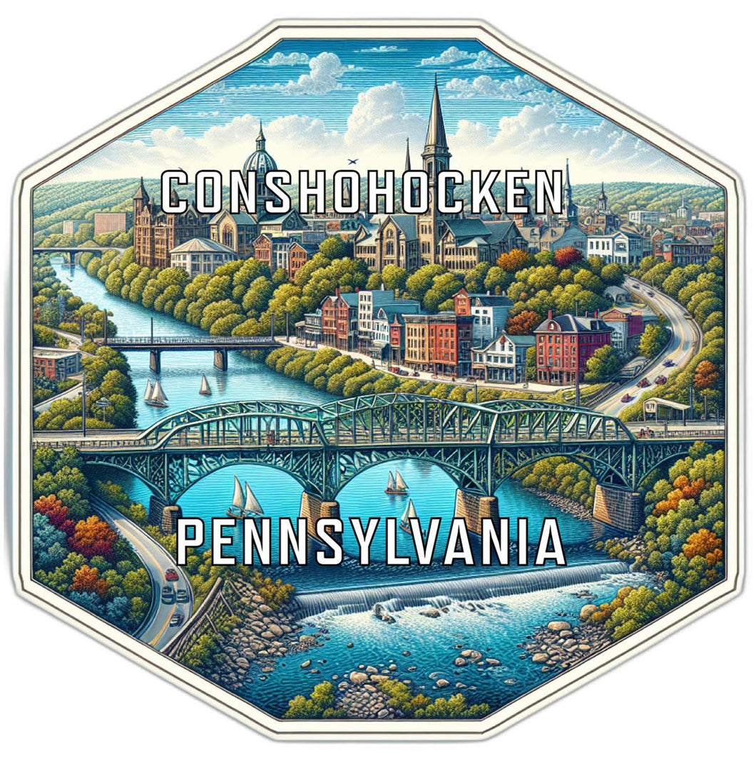 Conshohocken Pennsylvania Souvenir Travel Destination Die Cut Hexagon Fridge Magnet 2-Inch