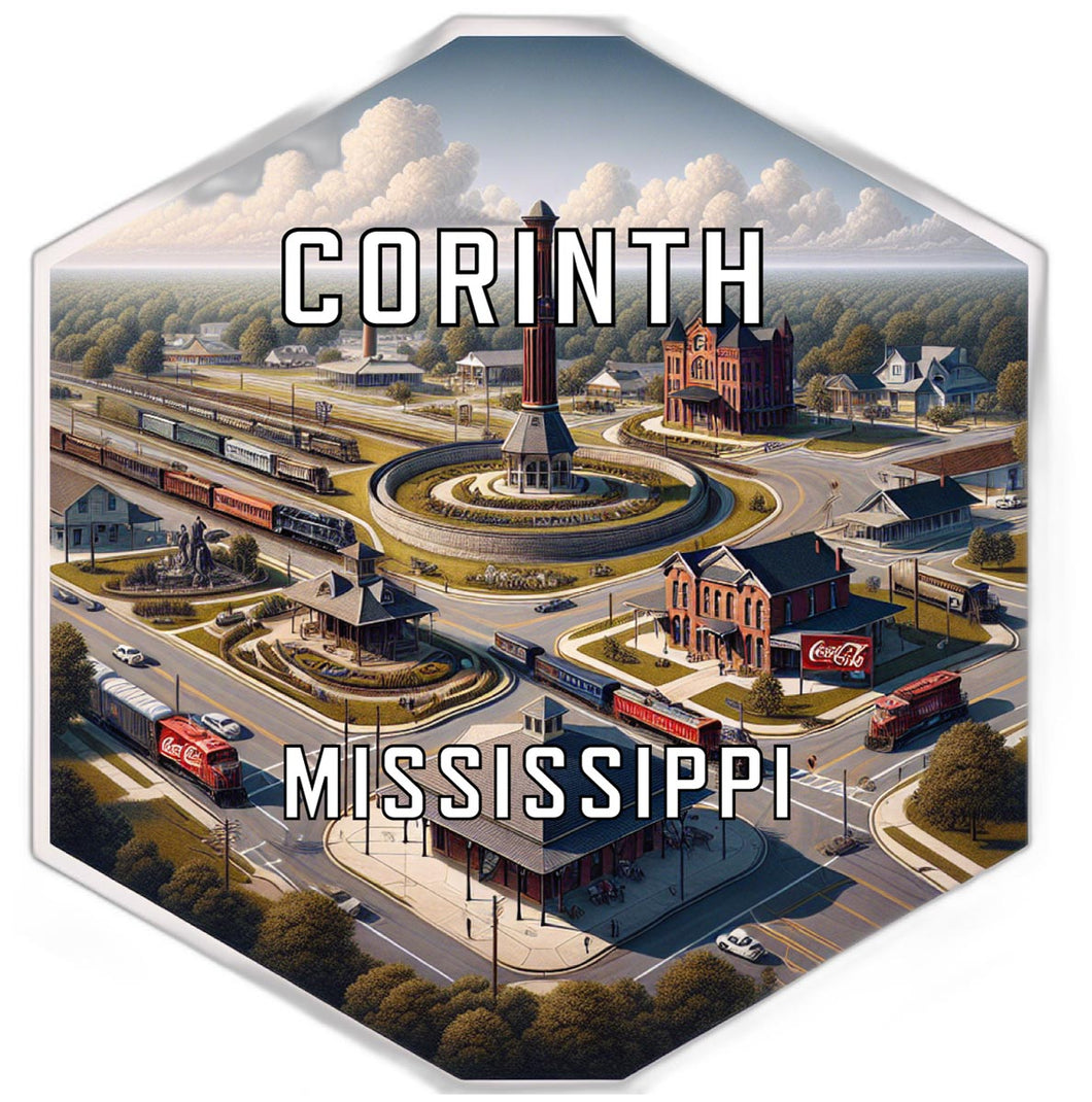 Corinth Mississippi Souvenir Travel Destination Die Cut Hexagon Fridge Magnet 6-Inch