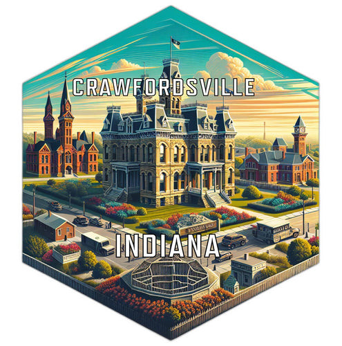 Crawfordsville Indiana Souvenir Travel Destination Die Cut Hexagon Fridge Magnet 2-Inch