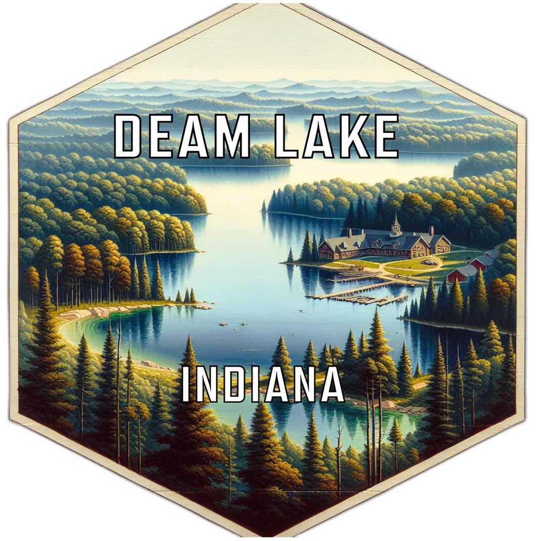 Deam Lake Indiana Souvenir Travel Destination Die Cut Hexagon Fridge Magnet 2-Inch