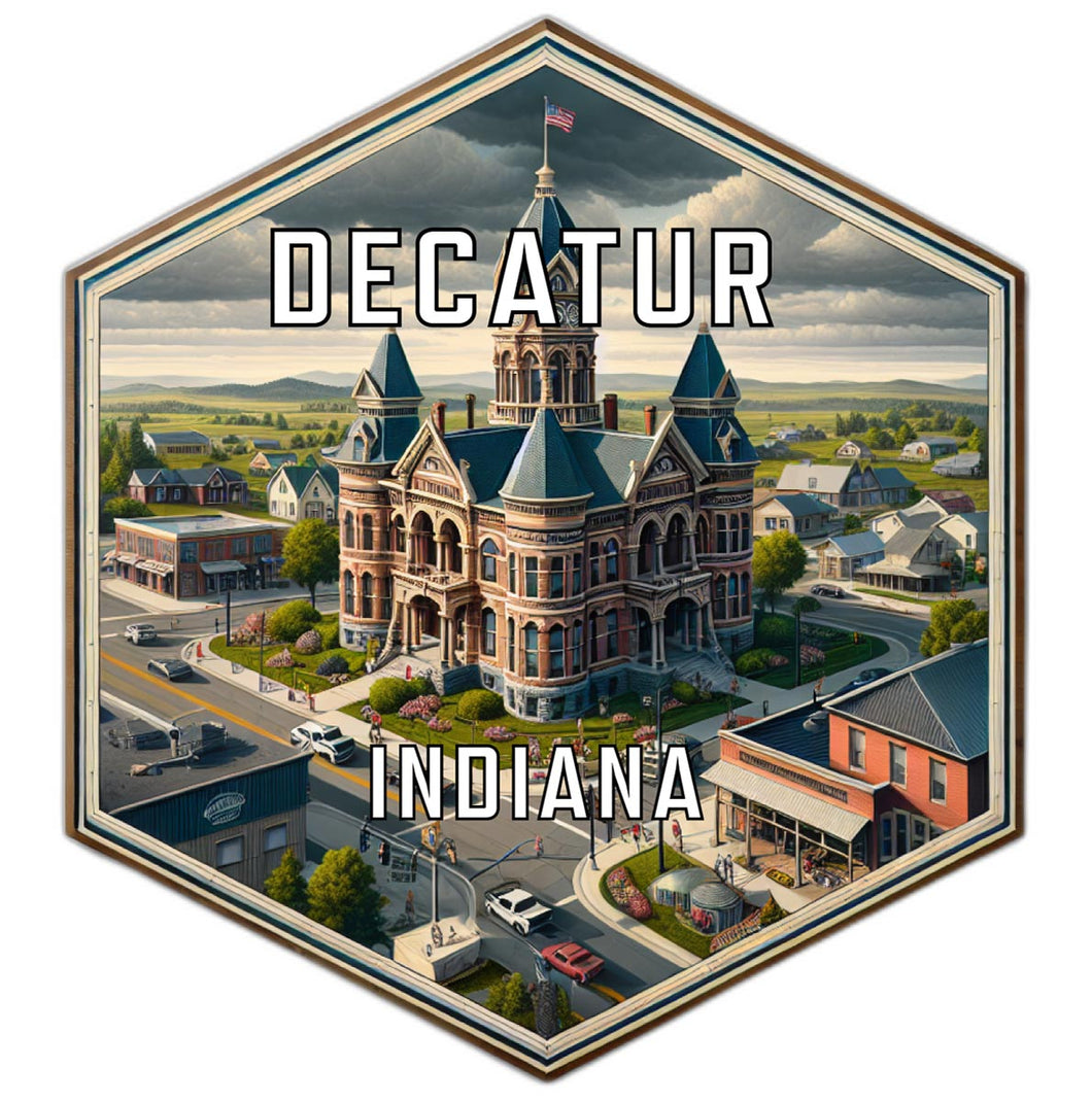 Decatur Indiana Souvenir Travel Destination Die Cut Hexagon Fridge Magnet 2-Inch