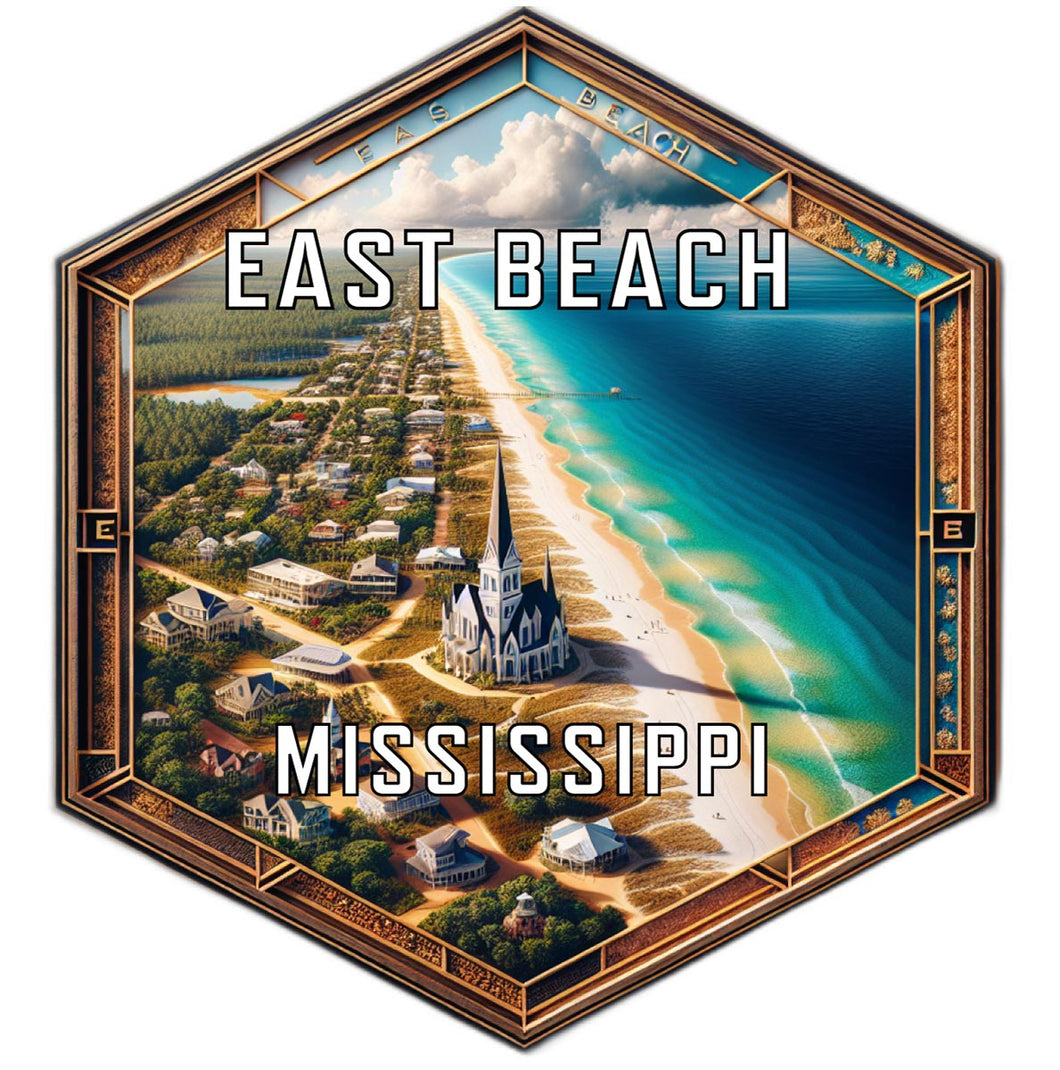 East Beach Mississippi Souvenir Travel Destination Die Cut Hexagon Fridge Magnet 2-Inch