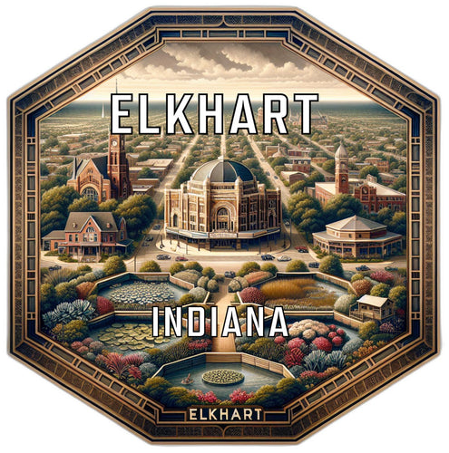 Elkhart Indiana Souvenir Travel Destination Die Cut Hexagon Fridge Magnet 6-Inch