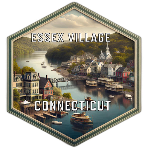 Essex Village Connecticut Souvenir Travel Destination Die Cut Hexagon Fridge Magnet 2-Inch