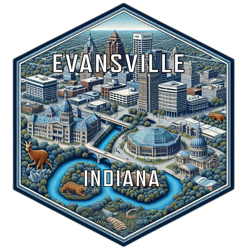 Evansville Indiana Souvenir Travel Destination Die Cut Hexagon Fridge Magnet 6-Inch