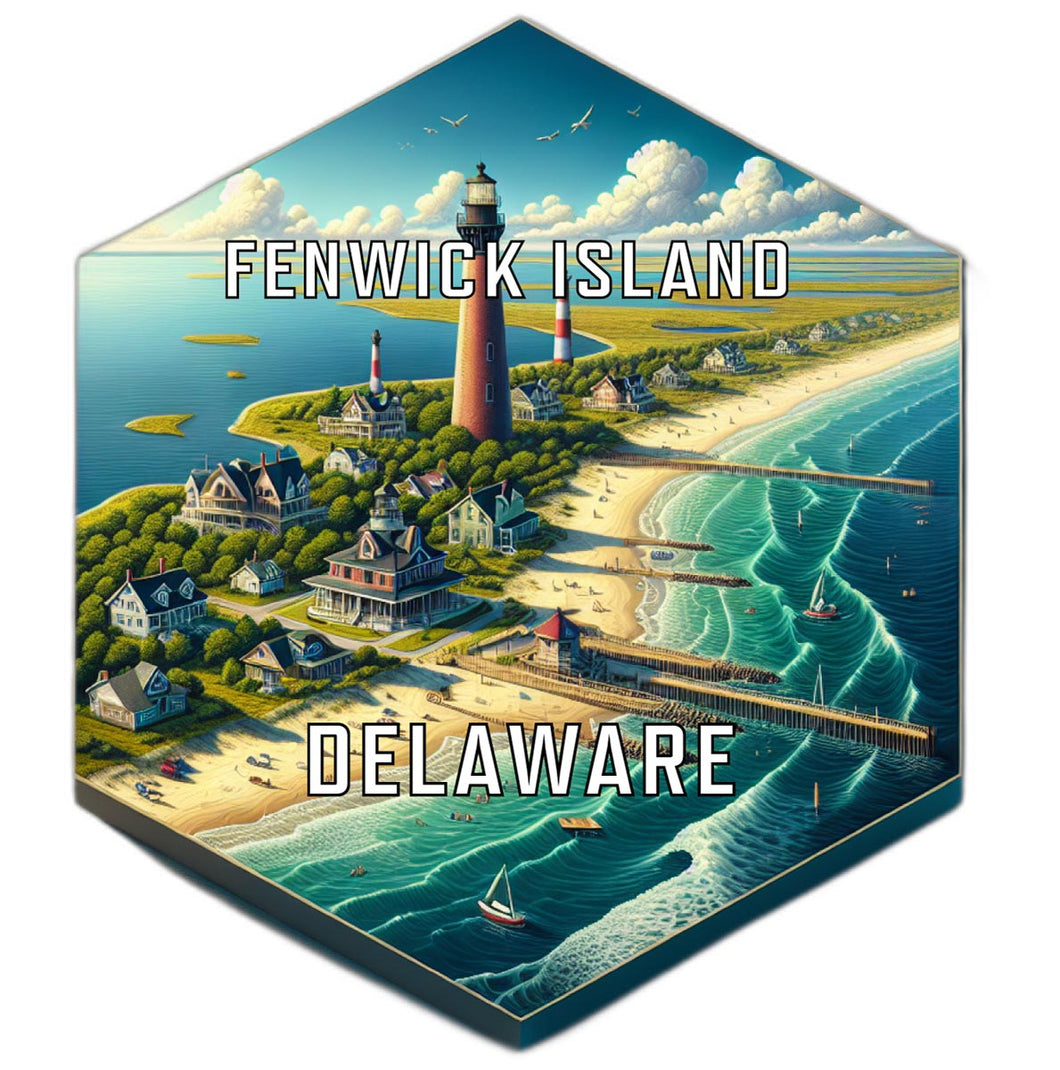 Fenwick Island Delaware Souvenir Travel Destination Die Cut Hexagon Fridge Magnet 2-Inch