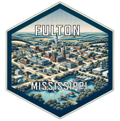 Fulton Mississippi Souvenir Travel Destination Die Cut Hexagon Fridge Magnet 6-Inch