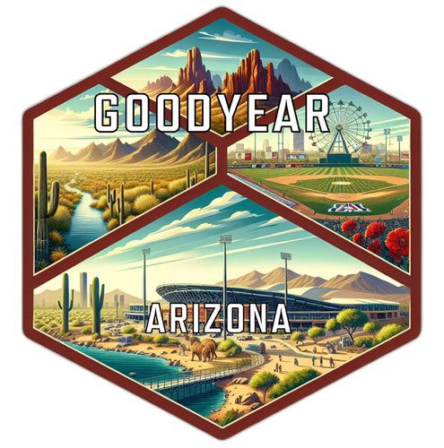 Goodyear Arizona Souvenir Travel Destination Die Cut Hexagon Fridge Magnet 6-Inch