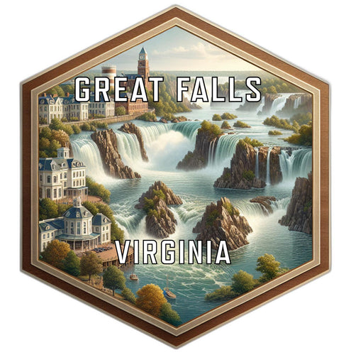 Great Falls Virginia Souvenir Travel Destination Die Cut Hexagon Fridge Magnet 2-Inch