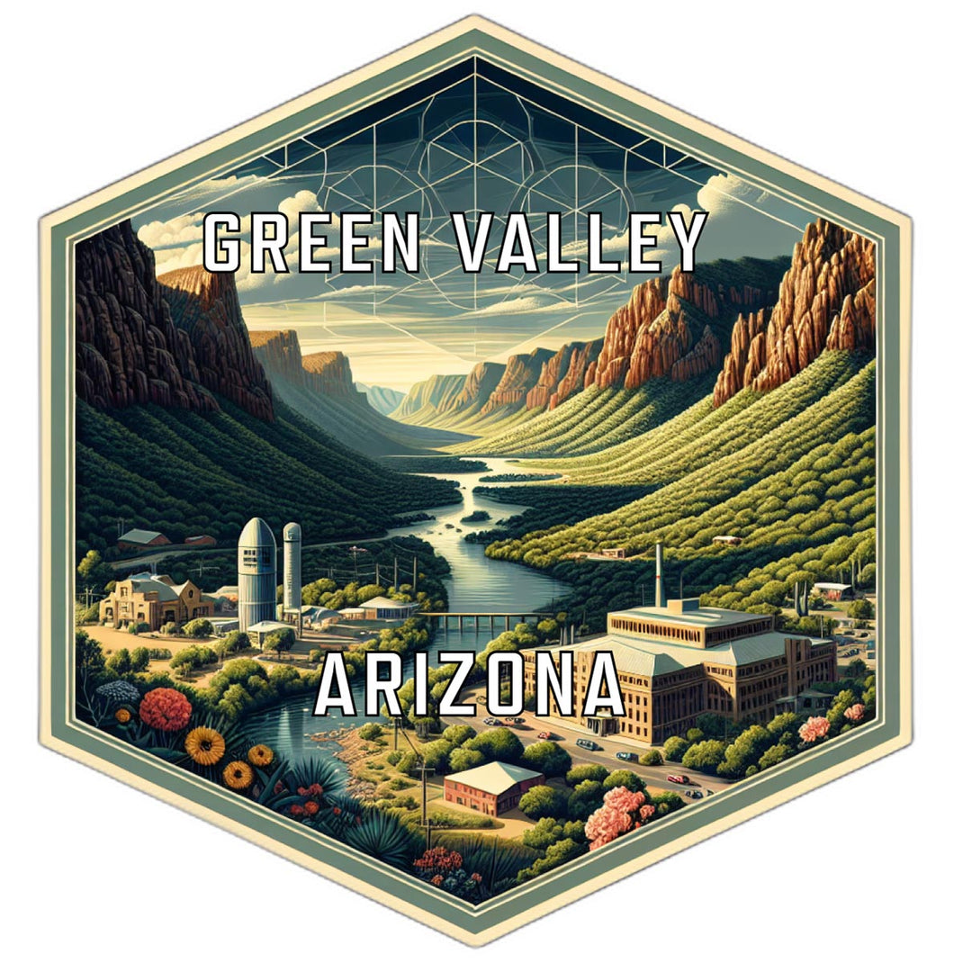 Green Valley Arizona Souvenir Travel Destination Die Cut Hexagon Fridge Magnet 2-Inch