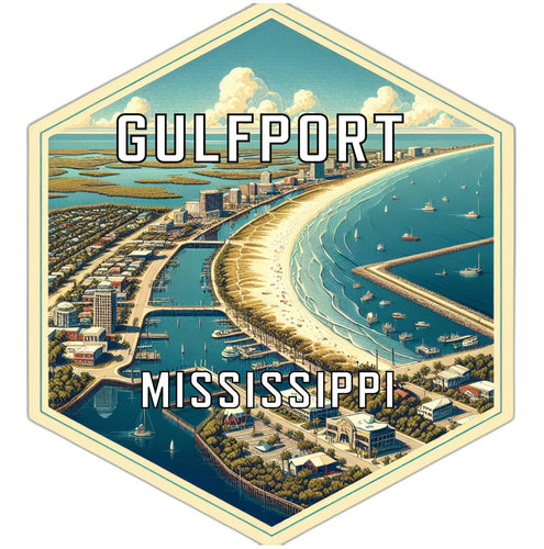 Gulfport Mississippi Souvenir Travel Destination Die Cut Hexagon Fridge Magnet 2-Inch