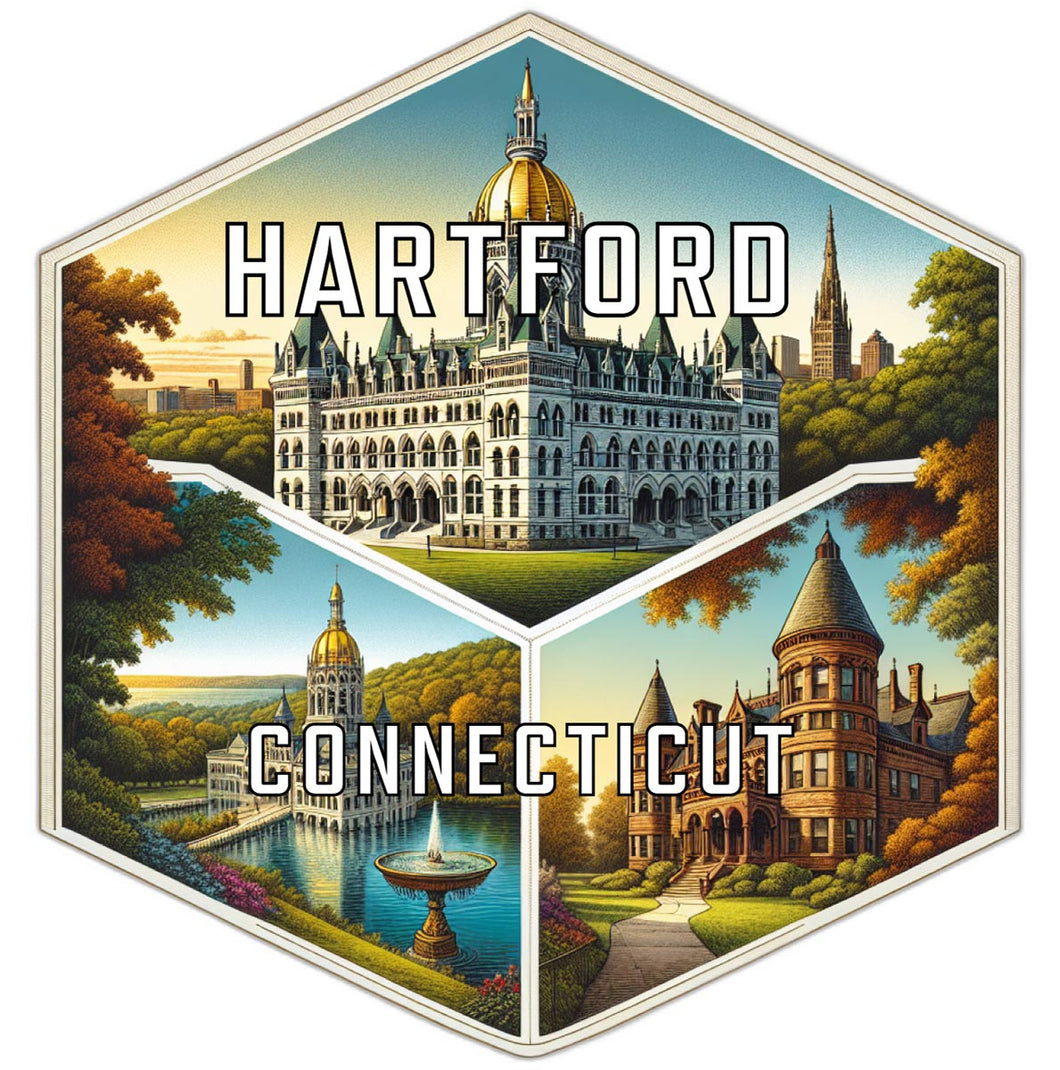 Hartford Connecticut Souvenir Travel Destination Die Cut Hexagon Fridge Magnet 6-Inch