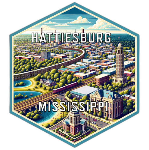 Hattiesburg Mississippi Souvenir Travel Destination Die Cut Hexagon Fridge Magnet 2-Inch