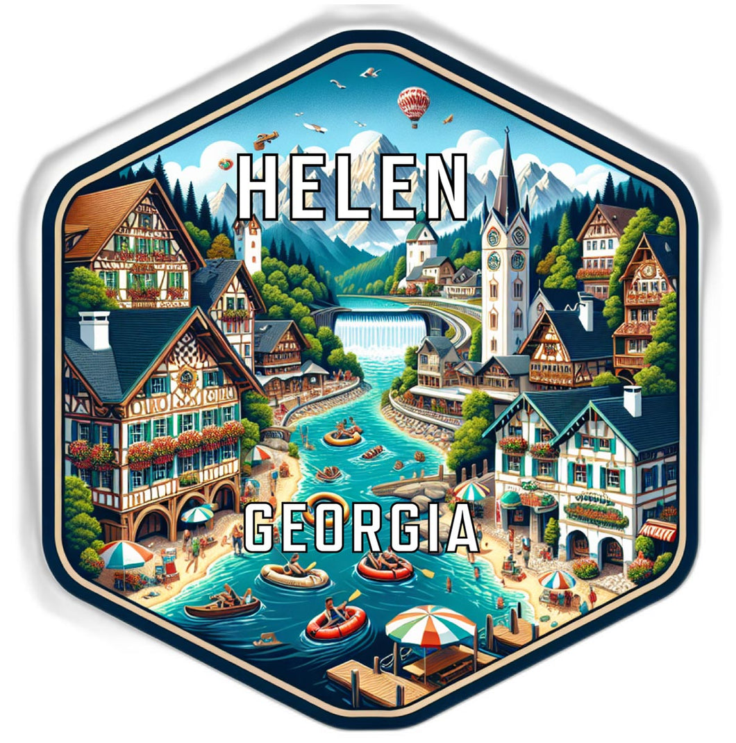 Helen Georgia Souvenir Travel Destination Die Cut Hexagon Fridge Magnet 2-Inch