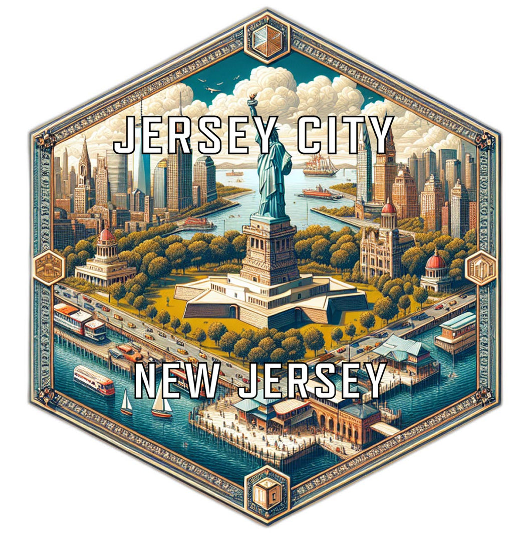 Jersey City New Jersey Souvenir Travel Destination Die Cut Hexagon Fridge Magnet 2-Inch