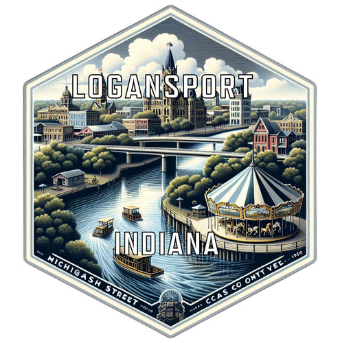 Logansport Indiana Souvenir Travel Destination Die Cut Hexagon Fridge Magnet 6-Inch