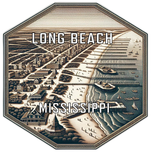 Long Beach Mississippi Souvenir Travel Destination Die Cut Hexagon Fridge Magnet 2-Inch