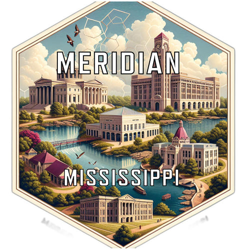 Meridian Mississippi Souvenir Travel Destination Die Cut Hexagon Fridge Magnet 2-Inch