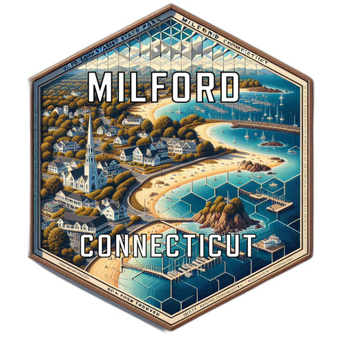 Milford Connecticut Souvenir Travel Destination Die Cut Hexagon Fridge Magnet 2-Inch