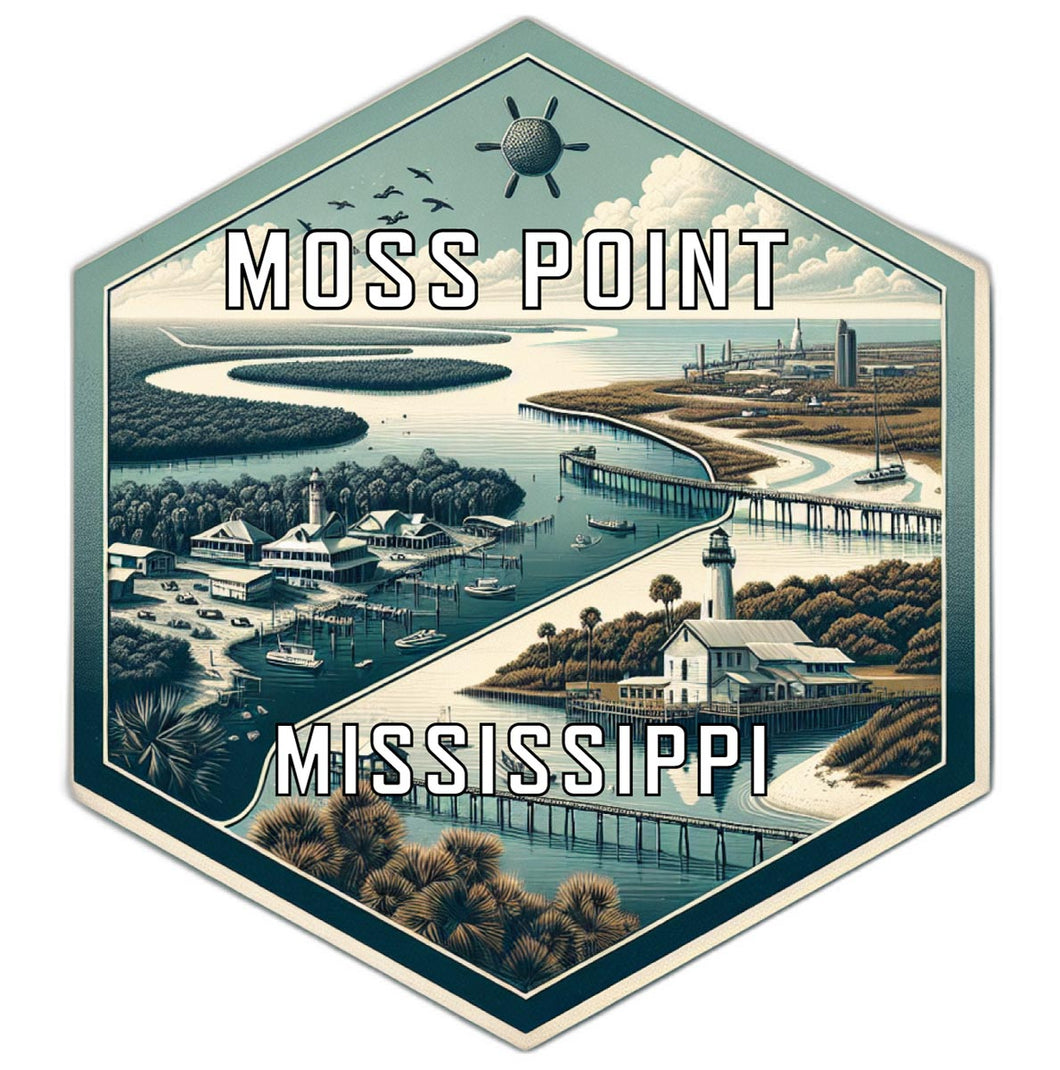 Moss Point Mississippi Souvenir Travel Destination Die Cut Hexagon Fridge Magnet 6-Inch