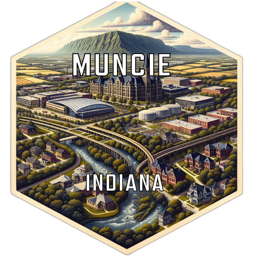 Muncie Indiana Souvenir Travel Destination Die Cut Hexagon Fridge Magnet 2-Inch