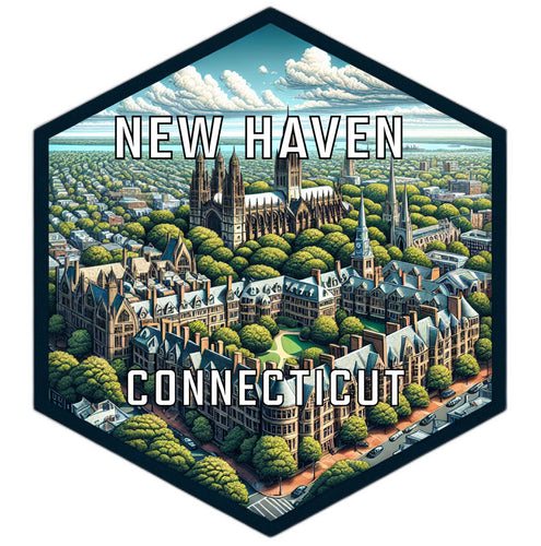 New Haven Connecticut Souvenir Travel Destination Die Cut Hexagon Fridge Magnet 6-Inch