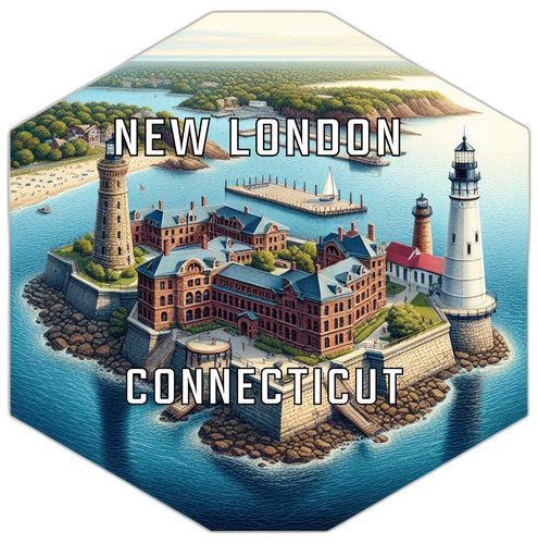 New London Connecticut Souvenir Travel Destination Die Cut Hexagon Fridge Magnet 2-Inch