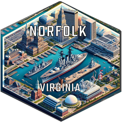 Norfolk Virginia Souvenir Travel Destination Die Cut Hexagon Fridge Magnet 6-Inch