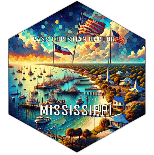 Pass Christian Harbor Mississippi Souvenir Travel Destination Die Cut Hexagon Fridge Magnet 2-Inch