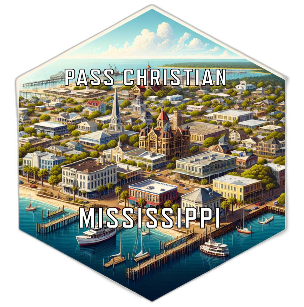 Pass Christian Mississippi Souvenir Travel Destination Die Cut Hexagon Fridge Magnet 6-Inch