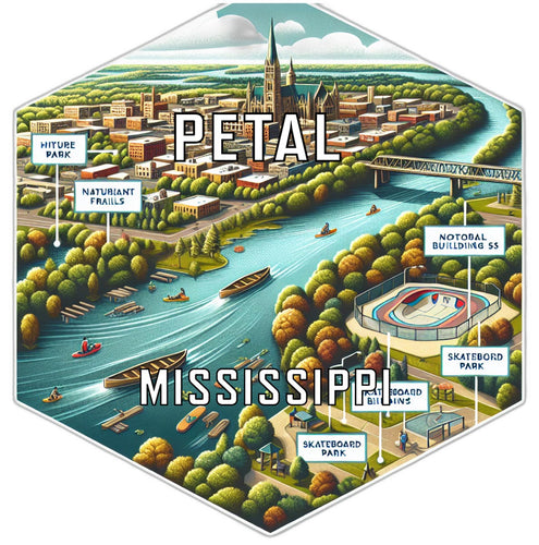 Petal Mississippi Souvenir Travel Destination Die Cut Hexagon Fridge Magnet 2-Inch