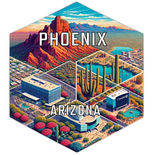 Phoenix Arizona Souvenir Travel Destination Die Cut Hexagon Fridge Magnet 2-Inch