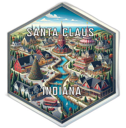 Santa Claus Indiana Souvenir Travel Destination Die Cut Hexagon Fridge Magnet 2-Inch