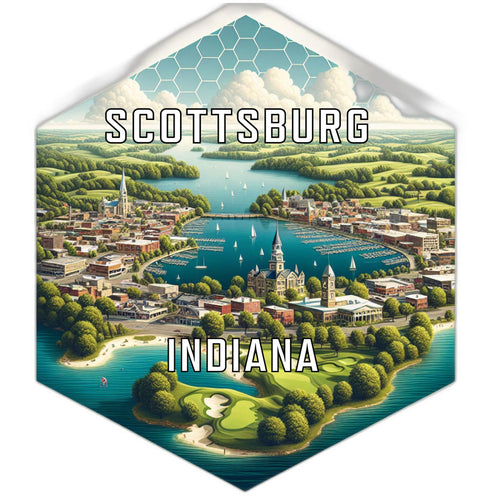 Scottsburg Indiana Souvenir Travel Destination Die Cut Hexagon Fridge Magnet 2-Inch