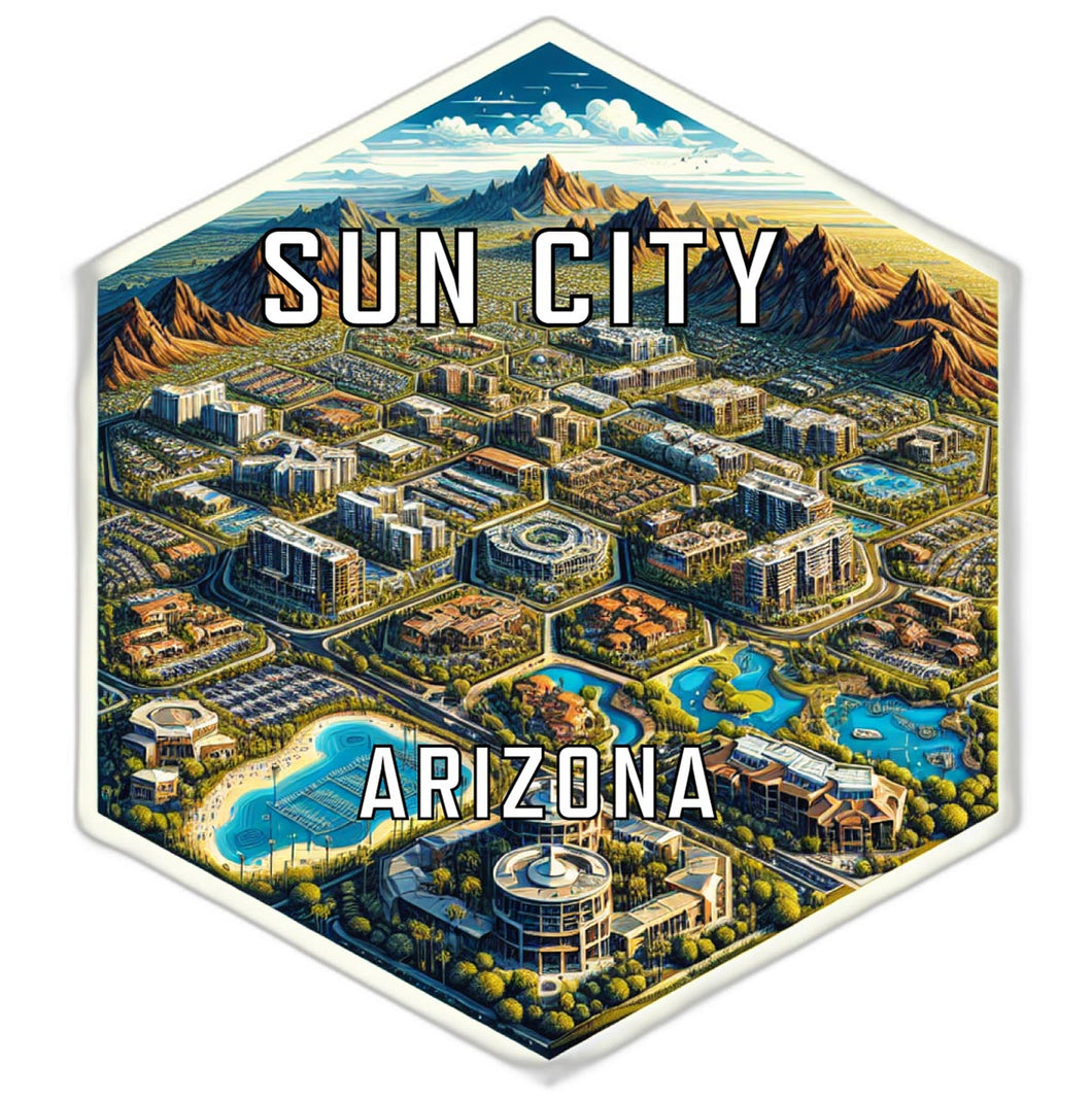 Sun City Arizona Souvenir Travel Destination Die Cut Hexagon Fridge Magnet 2-Inch