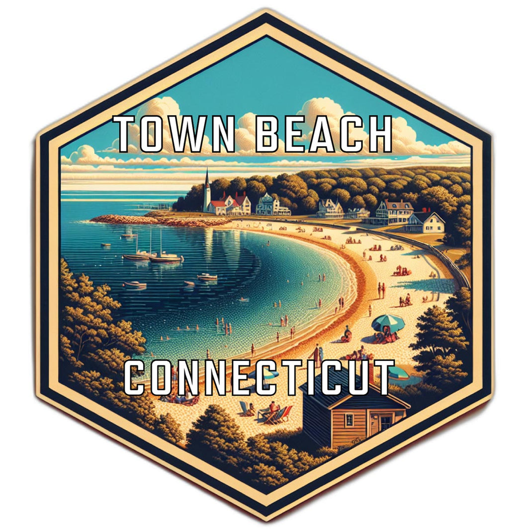 Town Beach Connecticut Souvenir Travel Destination Die Cut Hexagon Fridge Magnet 2-Inch