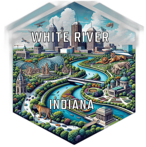 White River Indiana Souvenir Travel Destination Die Cut Hexagon Fridge Magnet 6-Inch