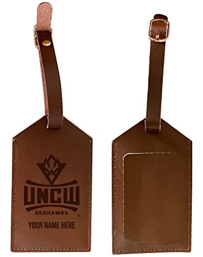 North Carolina Wilmington Seahawks Premium Leather Luggage Tag - Laser-Engraved Custom Name Option