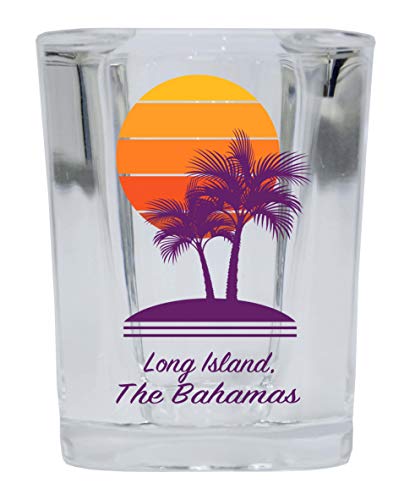 Long Island The Bahamas Souvenir 2 Ounce Square Shot Glass Palm Design