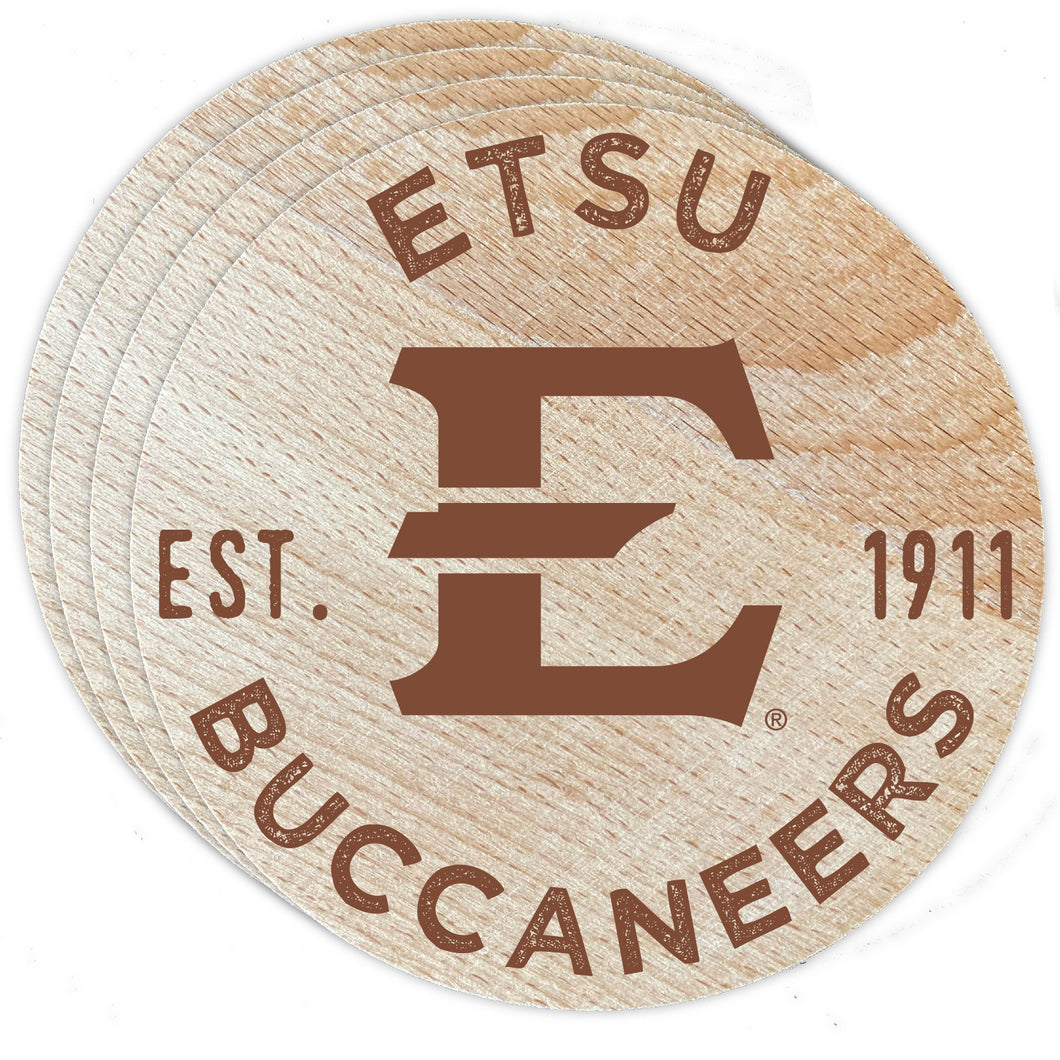 East Tennessee State University Officially Licensed Wood Coasters (4-Pack) - Laser Engraved, Never Fade Design