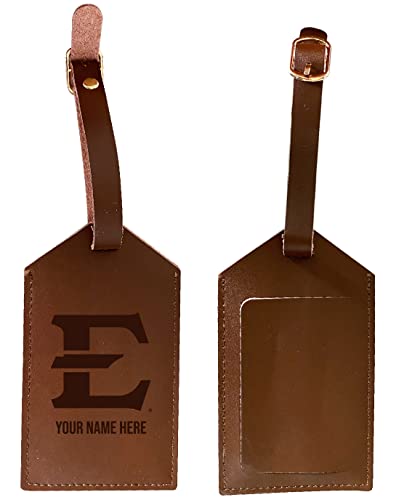 East Tennessee State University Premium Leather Luggage Tag - Laser-Engraved Custom Name Option