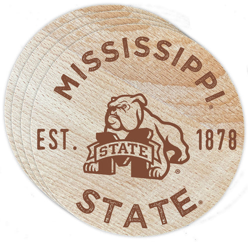 Mississippi State Bulldogs Officially Licensed Wood Coasters (4-Pack) - Laser Engraved, Never Fade Design