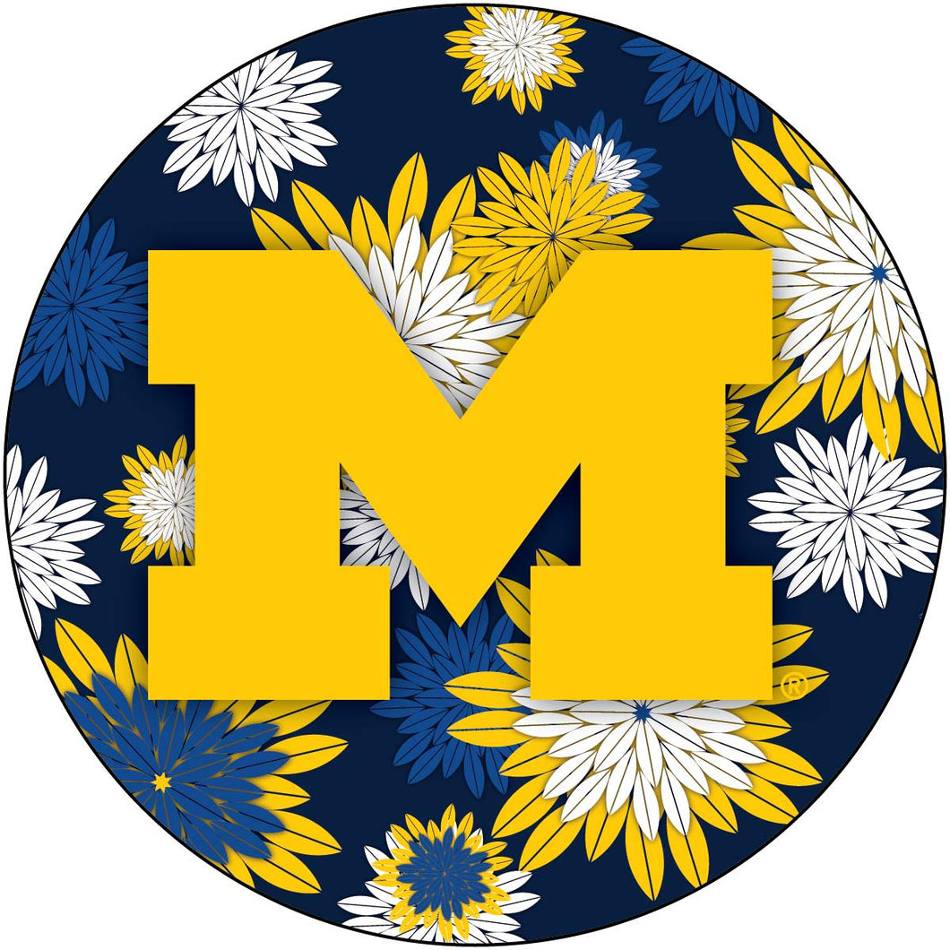 Michigan Wolverines Round 4-Inch NCAA Floral Love Vinyl Sticker - Blossoming School Spirit Decal