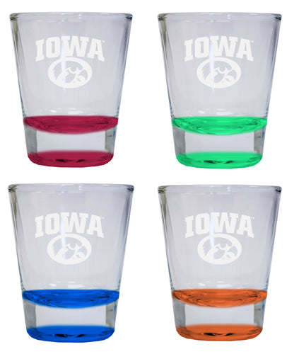 NCAA Iowa Hawkeyes Collector's 2oz Laser-Engraved Spirit Shot Glass Red, Orange, Blue and Green 4-Pack