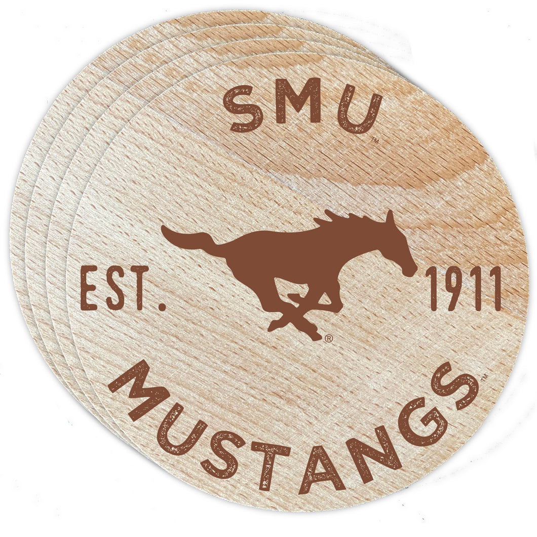 Southern Methodist University Officially Licensed Wood Coasters (4-Pack) - Laser Engraved, Never Fade Design