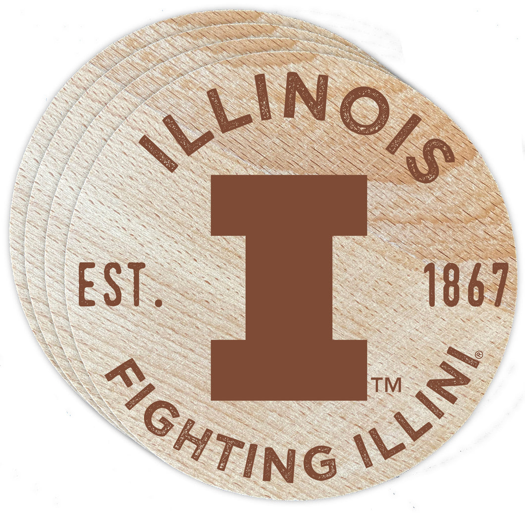 Illinois Fighting Illini Officially Licensed Wood Coasters (4-Pack) - Laser Engraved, Never Fade Design