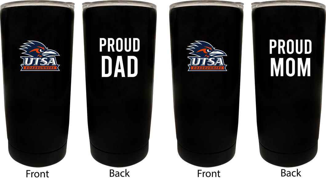 UTSA Road Runners NCAA Insulated Tumbler - 16oz Stainless Steel Travel Mug Proud Mom and Dad Design Black